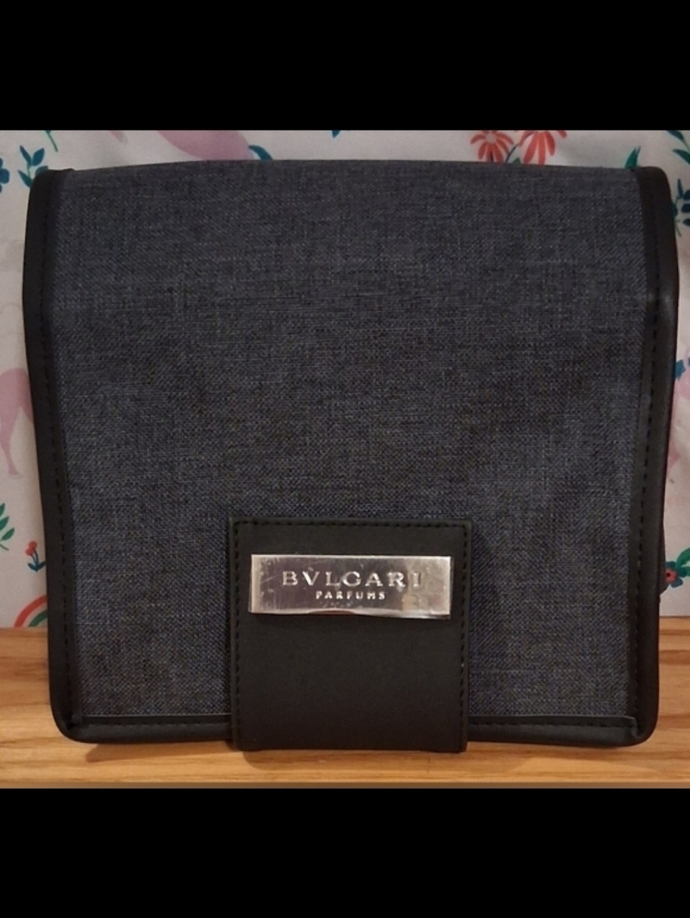 NWT Bvlgari Navy Denim Hanging Travel Cosmetic Makeup Beauty Toiletry Bag